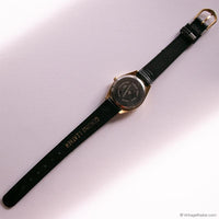 Vintage Gold-tone Louis Jourdan Women's Watch with Black Strap & Dial