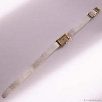 Vintage Dainty Gold-tone Timex Tank Watch for Ladies with White Strap