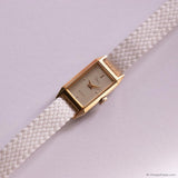 Vintage Dainty Gold-tone Timex Tank Watch for Ladies with White Strap