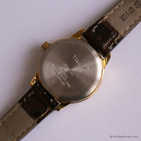 Klassischer Gold-Ton Timex Indiglo Uhr Für Frauen mit braunem Gurt Vintage