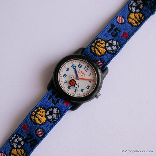 Vintage Blue Timex Indiglo Sports Watch Basketball Themed