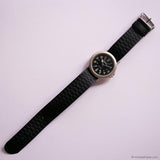 Vintage Silver-tone Black-Dial TIME Quartz Watch with Black NATO Strap