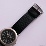 Vintage Silver-tone Black-Dial TIME Quartz Watch with Black NATO Strap