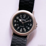 Vintage Silver-tone Black-Dial TIME Quartz Watch with Black NATO Strap