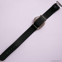 Vintage Silver-tone Black-Dial TIME Quartz Watch with Black NATO Strap