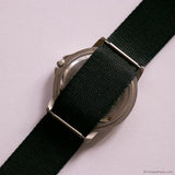 Vintage Silver-tone Black-Dial TIME Quartz Watch with Black NATO Strap