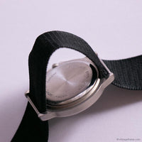 Vintage Silver-tone Black-Dial TIME Quartz Watch with Black NATO Strap