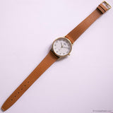 Vintage 34mm Gold-tone Timex Indiglo Quartz Watch Unisex Brown Strap