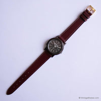 Jahrgang Timex Expedition Indiglo Uhr mit schwarzem Zifferblatt und braunem Riemen