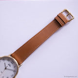 Vintage 34mm Gold-tone Timex Indiglo Quartz Watch Unisex Brown Strap