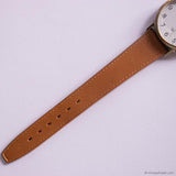 Vintage 34mm Gold-tone Timex Indiglo Quartz Watch Unisex Brown Strap