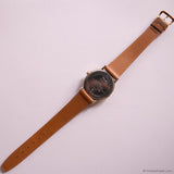 Vintage 34mm Gold-tone Timex Indiglo Quartz Watch Unisex Brown Strap