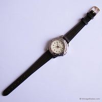 Vintage Silver-Tone Cherokee Quarz Uhr Für Frauen mit braunem Riemen
