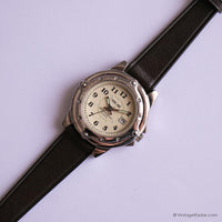 Vintage Silver-tone Cherokee Quartz Watch for Women with Brown Strap