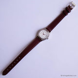Vintage Silver-tone Pulsar Date Watch for Women with Brown Strap