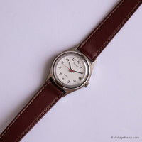 Tono plateado vintage Pulsar Fecha reloj para mujeres con correa marrón