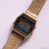 Retro Timex Digital Quartz Watch for Women with Shiny Gold Strap