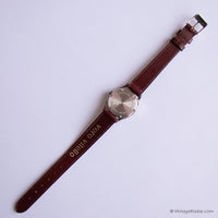Vintage Silver-tone Pulsar Date Watch for Women with Brown Strap