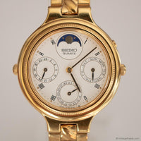 Vintage Seiko 3F38-6200 R1 Moon-phase Watch | Gold-tone Watch Unisex