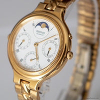 Vintage Seiko 3F38-6200 R1 Moon-phase Watch | Gold-tone Watch Unisex