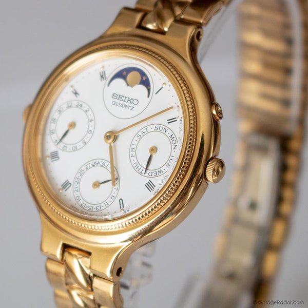Vintage Seiko 3F38-6200 R1 Moon-phase Watch Gold-tone Watch