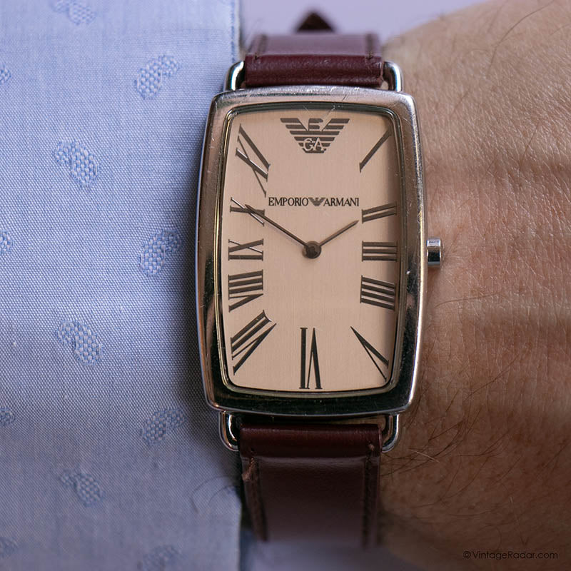 Vintage Emporio Armani Watch for Gents | Rectangular Silver-tone