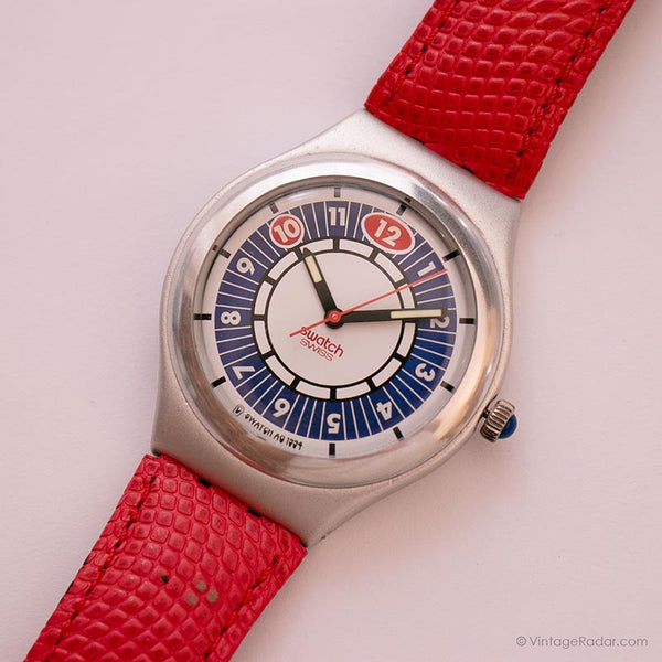 1996 Swatch Ironie YGS1001 Prépie montre | Rouge Bleu Swatch Ancien