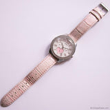 Vintage Silver-tone Guess Watch for Her with Gemstones and Pink Strap