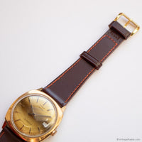 Vintage Timex Electric Dynabeat Date Watch for Men with Brown Strap