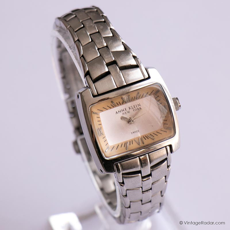 ANNE KLEIN VINTAGE 90s RECTANGULAR DIAL QUARTZ WATCH – SILVER/GOLD TONE Vintage 1990s Anne Klein Ladies Quartz Gold Tone Bracelet  main image 2