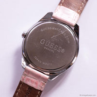 Vintage Silver-tone Guess Watch for Her with Gemstones and Pink Strap