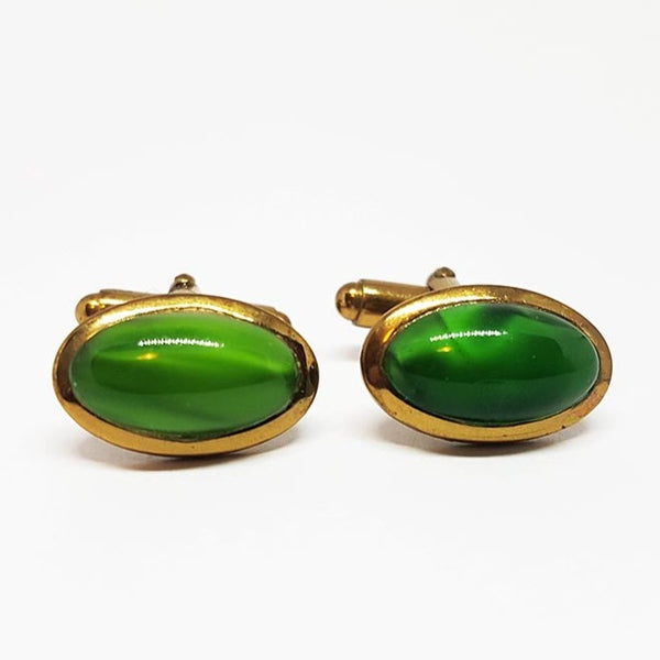 Set vintage di gemelli vintage oro con pietra verde | Collezione di matrimoni