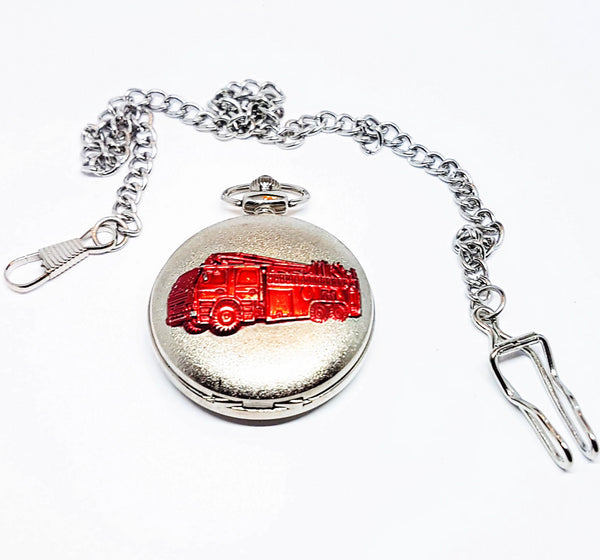 Red Truck Silver Pocket Watch | Can Be Engraved - Vintage Radar
