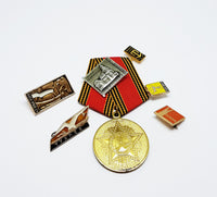 Set of Soviet Vintage Enamel Pins and Vintage Medal | Set 4 - Vintage Radar