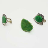 Vintage Silver-tone Cufflinks with Emerald Green Stones & Green Tie Clip - Vintage Radar