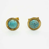 Vintage Gold-tone Cufflinks with Turquoise Blue Stones | Wedding Wear - Vintage Radar