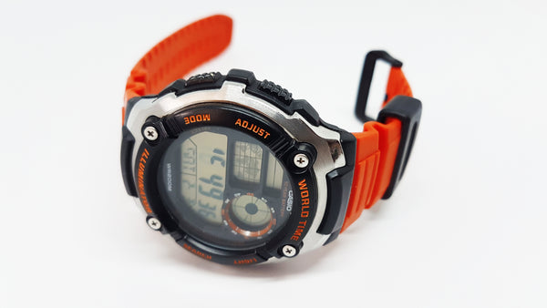 Orange World Time Casio Diver Watch  Casio Sports Watch for Men – Vintage  Radar
