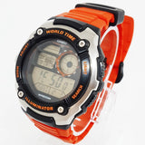 Orange World Time Casio Diver Watch | Casio Sports Watch for Men - Vintage Radar