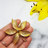 Gold-tone Elegant Flower Brooch, Occasion Wear Vintage Jewelry - Vintage Radar