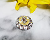 Elegant Silver-tone Vintage Brooch with Floral Rose-gold Details - Vintage Radar