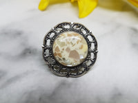 Vintage Chic Silver-tone Brooch, Marble Mosaic Stone - Vintage Radar