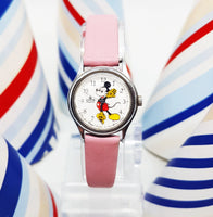 Lorus Quartz V811-0150 Mickey Mouse Watch with Pink Strap | 90s Watch - Vintage Radar