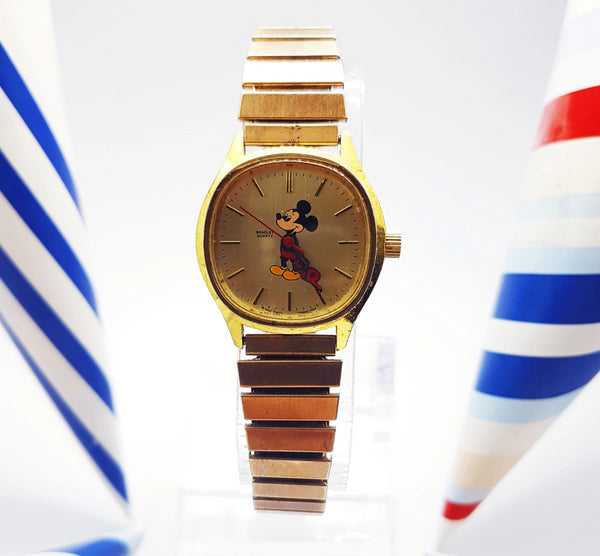 Gold-Tone Mickey Mouse Bradley Watch | Luxurious Cocktail Dress Wacth - Vintage Radar