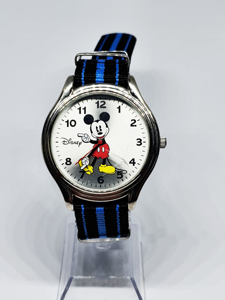 Silver-Tone Mickey Mouse Watch | Large Dial Disney Nato Strap Watch ...