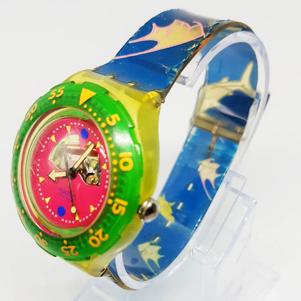90s Vintage Swatch Watch | 1990 HAPPY FISH SDN101 Hippie Swatch - Vintage Radar