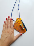 Handmade Colorful Necklace | Statement Seashell Painted Pendant - Vintage Radar