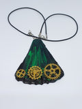 Emerald Green Handmade Necklace with Gold-tone Watch Movement Wheels - Vintage Radar