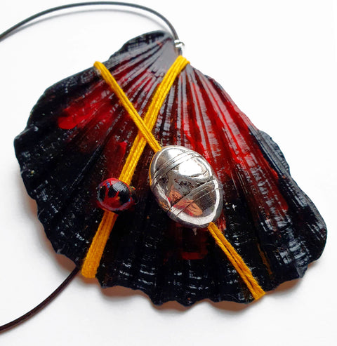 Handmade Statement Necklace | Dark Red Pendant Handpainted - Vintage Radar