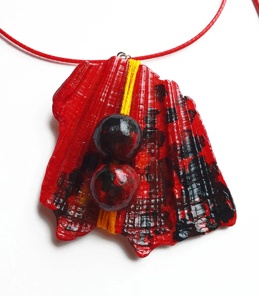 Red Handmade Necklace | Handpainted on Seashells | VintageRadar.com ...