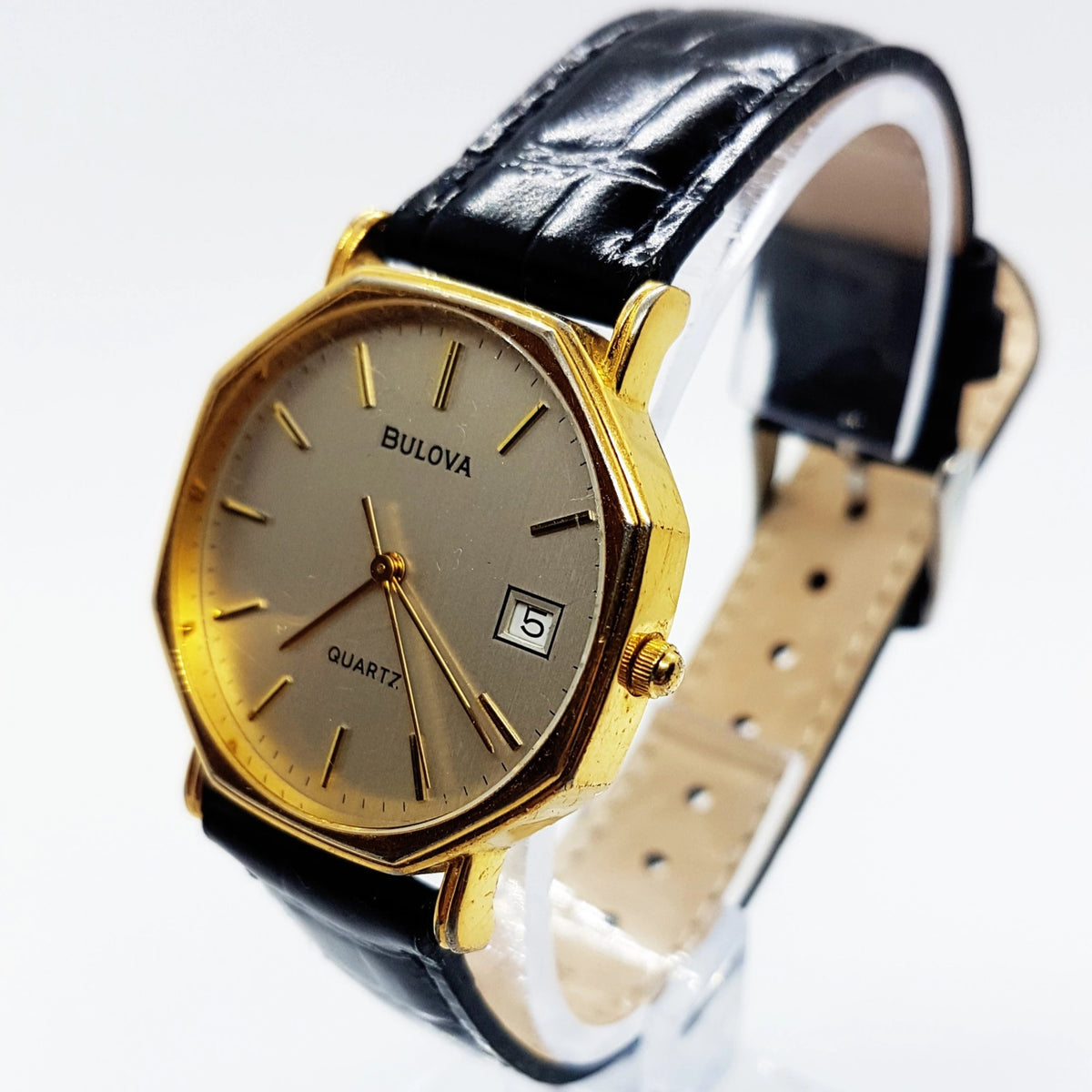 Gold-Tone Geometric Bulova Vintage Watch | Bulova Quartz Watch ...